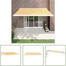 The Living Store - Auvent rétractable jaune et blanc 4x3 m tissu et aluminium - Store Véranda - Abri Solaire - Pergola Murale - Parasol Extensible
