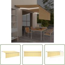The Living Store - Auvent rétractable manuel avec store led 5x3 m Jaune et blanc - Auvent Retractable - Parasol Exterieur - Abri Soleil - Tente