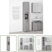 The Living Store - Badschrank Grau Sonoma 32x34x188,5 cm Holzwerkstoff - Badeschrank - Badezimmermöbel - Holzschrankküche - Grau Sonoma