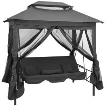 Longziming - Balancelle convertible à auvent Anthracite 220x160x240 cm Acier - The Living Store - Anthracite