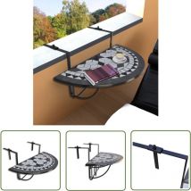 The Living Store Table suspendue de balcon Noir et blanc Mosaïque - Table De Balcon - Table Suspendue - Mobilier De Jardin - Table Ronde - Table