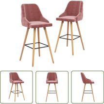 The Living Store Barhocker 2 Stk. Rosa Samt - Samt Sessel - Rosa Barhocker - Küchenhocker - Buchenholzhinterteil - Bartisch Stühle