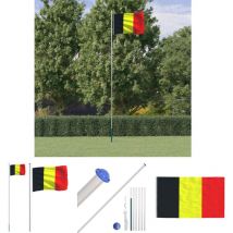 The Living Store - Belgische Flagge mit Mast 6,23 m Aluminium - Flaggen & Windsäcke