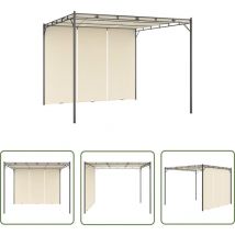 The Living Store - Belvédère de jardin avec rideau latéral 3x3x2,25 m Crème - Abris De Jardin - Auvent De Jardin - Gazebo - Parasol - Abri Solaire