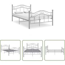 The Living Store Bett Grau Metall 120x200 cm - Metallbett - Doppelbett - Bettgestell - Grau - Modernes Bett