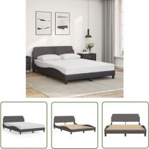 The Living Store - Bettgestell mit Kopfteil Grau 140x200 cm Kunstleder - Bettestell - Doppelbett - Schlafzimmermöbel - Kunstlederbett - Modernes Bett