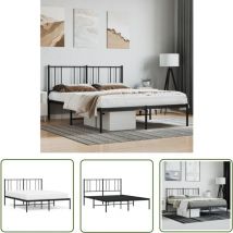 The Living Store Bettgestell mit Kopfteil Metall Schwarz 140x190 cm - Metallbettfundament - Doppelbett - Schwarzes Bettgestell - Boxspringrahmen