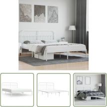 The Living Store Bettgestell mit Kopfteil Metall Weiß 180x200 cm - Metallbett - Doppelbett - Boxspringbetten - Bettgestell - Weißes Bett