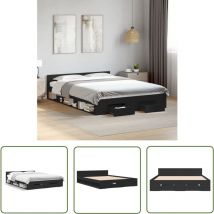 The Living Store Bettgestell mit Schubladen Schwarz 120x190 cm Holzwerkstoff - Bettesrahmen - Doppelbett - Holzbettrahmen - Schubladentresore