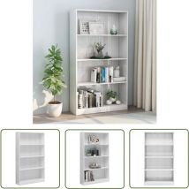 Devenirriche - The Living Store Bibliothèque à 4 niveaux Blanc brillant Bois d'ingénierie - Bibliothèque - Étagère - Meuble De Rangement