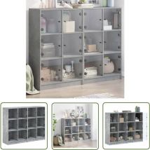 The Living Store - Bibliothèque avec portes gris béton 136x37x109 cm - Bibliothèque Design - Bibliothèque Moderne - Bibliothèque Avec Portes