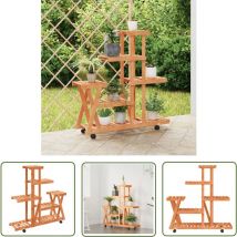 Er-siice - The Living Store Blumenständer mit Rollen 95x25x101 cm Massivholz Tanne - Blumenständer - Holzkiste - Pflanzenhalter - Tannenzapfen