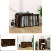 The Living Store Boîte de rangement à disques vinyle Chêne fumé 71x34x36 cm Bois - Boîte De Rangement Disque Vinyle - Meuble Rangement Musique