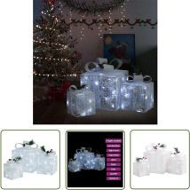 The Living Store - Boîtes-cadeaux de Noël décoratives 3 pcs Extérieur Intérieur - Boîte Cadeau Noel - Décoration Noel - Éclairage Noel - Led