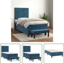 The Living Store Boxspringbett Mit Matratze Dunkelblau 90x190 Cm Samt - Samtbett - Boxspringbett - Doppelbett - Bettauflage - Nachttisch