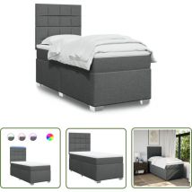 Boxspringbett mit Matratze Dunkelgrau 90x190 cm Stoff - Boxspringbett - Doppelbett - Bettenrahmen - Lattenrost - Matratze - The Living Store