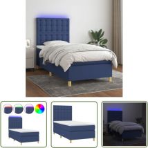 Boxspringbett mit Matratze & led Blau 100x200 cm Stoff - Boxspringbett - Doppelbett - Schlafsofa - Bettenrahmen - Lattenrost - The Living Store