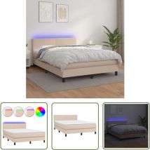 The Living Store Boxspringbett Mit Matratze & Led Cappuccino-braun 140x200cm - Boxspringbett - Doppelbett - Lederbetten - Betten Mit Beleuchtung - 