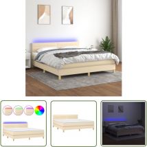 Boxspringbett mit Matratze & led Creme 160x200 cm Stoff - Boxspringbett - Betten - Schlafräume - Cremefarbenes Bett - Lattenrost - The Living Store