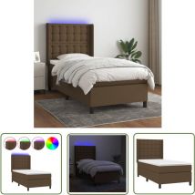 The Living Store - Boxspringbett mit Matratze & led Dunkelbraun 100x200 cm Stoff - Boxspringbett - Doppelbett - Bettenrahmen - Lattenrost - Matratze