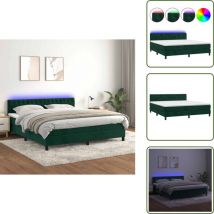 Boxspringbett mit Matratze & led Dunkelgrün 160x200 cm Samt - Boxspringbett - Doppelbett - Samtbett - Luxusbett - Grünes Bett - The Living Store
