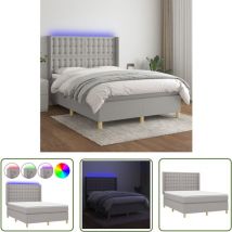 The Living Store Boxspringbett mit Matratze & LED Hellgrau 140x200 cm Stoff - Boxspringbett - Doppelbett - Lattenrost - Bettsofa - Schlafsystem