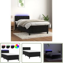 The Living Store Boxspringbett mit Matratze & led Schwarz 90x190 cm Samt - Boxspringbett - Doppelbett - Samtbett - Luxusbett - Schlafzimmer Dekoration
