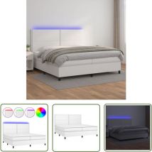 The Living Store Boxspringbett mit Matratze & led Weiß 200x200 cm Kunstleder - Boxspringbett - Doppelbett - Bettenrahmen - Lederbettwäsche - Luxusbett