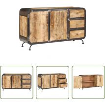 The Living Store - Buffet 140x40x80 cm bois d'acacia solide - Buffet Ancien - Meuble De Rangement - Buffet Rustique - Buffet Industriel - Buffet En