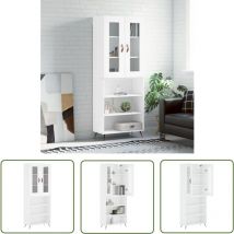Bonnevie - The Living Store Buffet haut Blanc 69,5x34x180 cm Bois d'ingénierie - Buffet Design Moderne - Meuble Rangement Cuisine - Armoire Blanche