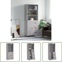 The Living Store - Buffet haut Sonoma gris 69,5x34x180 cm Bois d'ingénierie - Buffet Design Moderne - Meuble Rangement - Armoire Cuisine - Commode