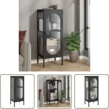 The Living Store - Buffet Meuble de rangement Commode noir 40x35x105 cm verre et acier 46687