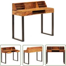 Devenirriche - The Living Store Bureau 110x50x94 cm Bois solide de Sesham et acier - Bureau En Bois - Bureau Design - Bureau Vintage - Bureau