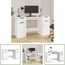 The Living Store - Bureau avec armoire latérale Blanc Bois d'ingénierie - Bureau - Meuble De Bureau - Bureau Informatique - Bureau D'étude - Design