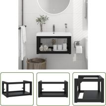The Living Store Cadre de lavabo de salle de bain mural Noir 59x38x31 cm Fer - Meuble De Salle De Bain - Cadre De Lavabo - Étagère Murale - Rangement