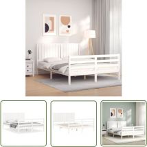 Kalisse - The Living Store Cadre de lit sans matelas blanc 160x200 cm bois massif - Cadre De Lit - Lit Double - Lit En Bois - Lit Blanc - Meuble