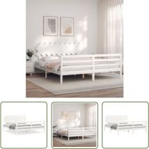 The Living Store - Cadre de lit sans matelas blanc bois massif - Cadre De Lit - Lit Double - Lit En Bois - Lit Blanc - Meuble Chambre