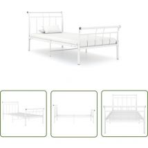 Longziming - The Living Store Cadre de lit sans matelas blanc métal 100x200 cm - Cadre De Lit - Lit Metal - Lit Double - Literie - Meuble Chambre