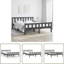 Bonnevie - The Living Store Cadre de lit sans matelas gris bois massif - Cadre De Lit - Lit Double - Lit Bois Massif - Lit Gris - Meuble Chambre
