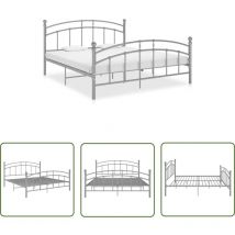 The Living Store Cadre de lit sans matelas gris métal 160x200 cm - Cadre De Lit - Lit Metal - Lit Double - Sommier À Lattes - Literie