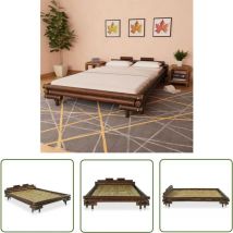 Cadre de lit sans matelas marron foncé bambou 140x200 cm - Lit En Bambou - Cadre De Lit - Lit Double - Lit Rustique - Mobilier Chambre - The Living