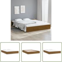 Kalisse - The Living Store Cadre de lit sans matelas marron miel bois massif 150x200 cm - Cadre De Lit - Lit Double - Bois Massif - Lit Design