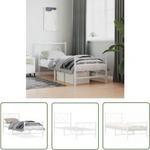 The Living Store - Cadre de lit métal sans matelas avec pied de lit blanc 75x190cm - Cadre De Lit - Lit Double - Lit Metal - Lit Blanc - Meuble