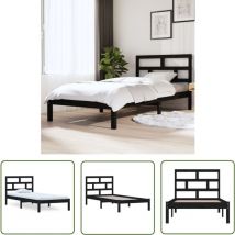 Fuhuida Trading - The Living Store Cadre de lit sans matelas noir bois massif 100x200 cm - Cadre De Lit - Lit Double - Lit En Bois - Lit Design