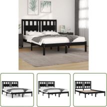 The Living Store Cadre de lit sans matelas noir bois massif 140x190 cm - Cadre De Lit - Lit Double - Bois Massif - Lit Design - Chambre à Coucher