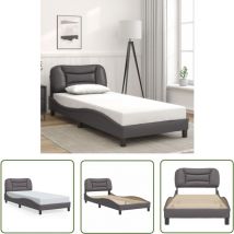 The Living Store - Cadre de lit sans matelas gris 90x190 cm similicuir - Lit Plateforme - Tête De Lit Intégrée - Cadre De Lit Design - Lit Double
