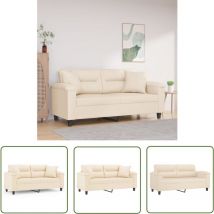 Canapé 2 places avec oreillers beige 140 cm tissu microfibre - Canapé Deux Places - Canapé Moderne - Canapé Beige - Meubles Salon - Mobilier