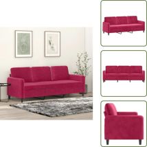 The Living Store - Canapé à 3 places Rouge bordeaux 180 cm Velours - Canapé Trois Places - Canapé Velours - Canapé Rouge - Canapé Design - Meuble