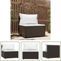 The Living Store Canapé central de jardin avec coussins marron résine tressée - Canapé De Jardin - Mobilier De Jardin - Canapé Extérieur - Rotin Poly