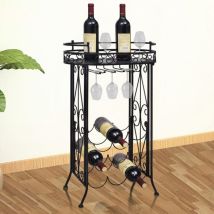 Casier à bouteilles avec porte-verre pour 9 bouteilles Métal The Living Store Noir